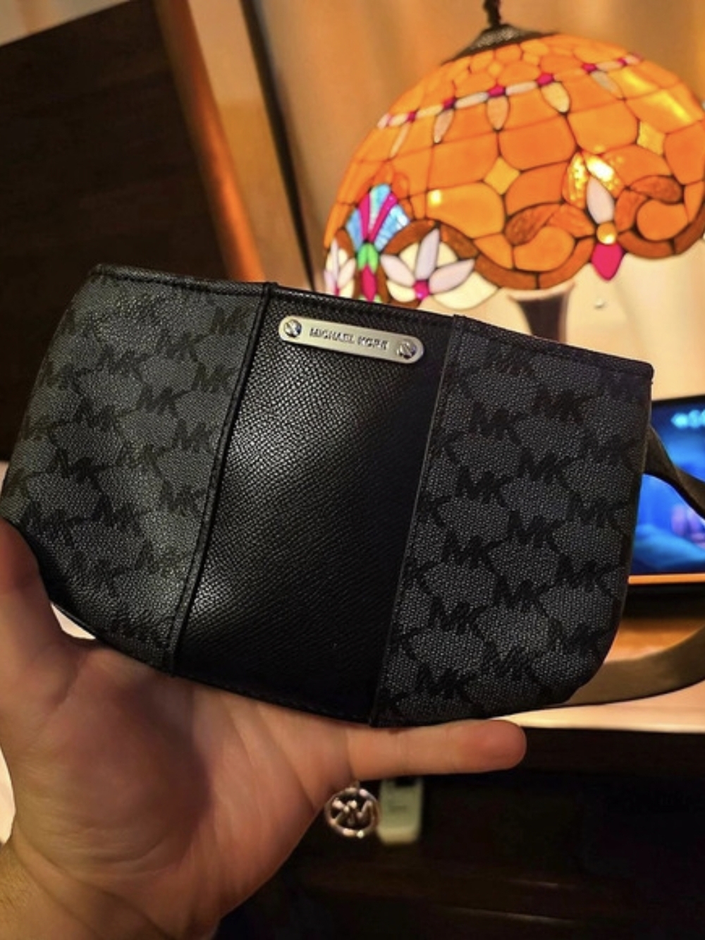 Michael Kors Signature Logo Belt Bag Monogram Shoulder Bag in Black